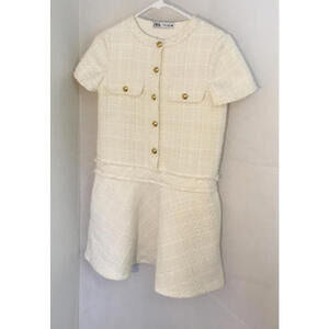 Zara white tweed short sleeve dress